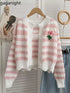 Two Piece Fashion Striped Floral Sweet Knitted Tank Top With Cardigan